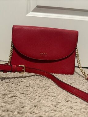 DKNY Red Saffiano Crossbody with Gold Chain